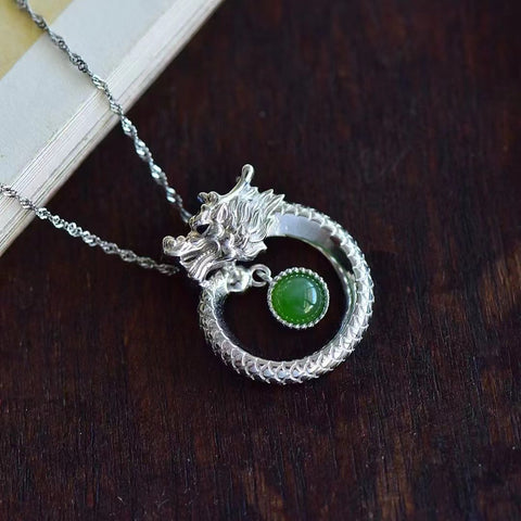 16068 Kalung Naga Jasper Alami dari Perak 925 Ukuran 6 * 6mm Giok bersih, halus dan hangat. Gayanya indah dan apik.