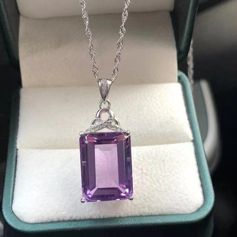Kalung Kecubung Alami Ukuran 12 * 16mm 925 Gaya Pengaturan Perak Termasuk pajak pengiriman.