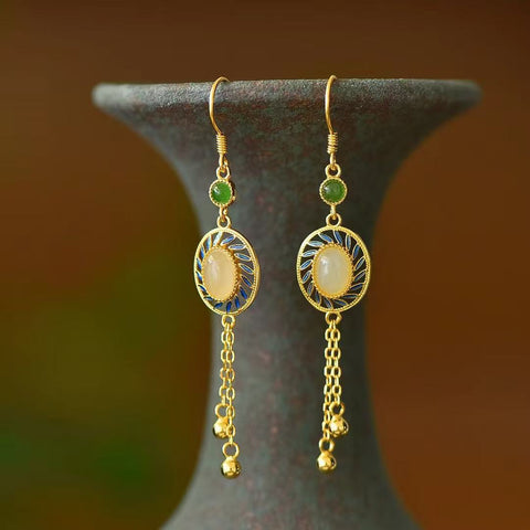 2805-2 Anting Giok Hetian Alami 925 Tatahan Perak Ukuran 5 * 7mm Sudah Termasuk Pajak Pengiriman