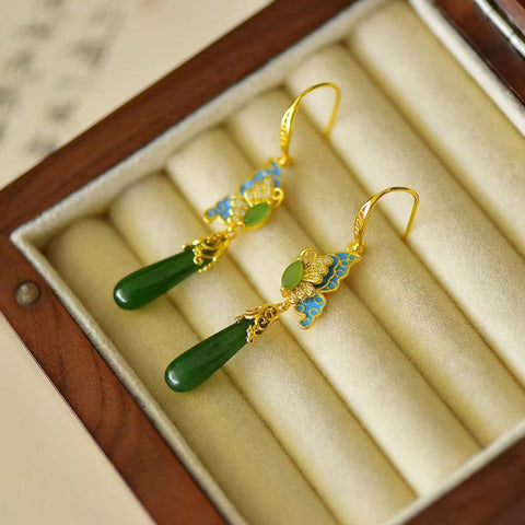 12417-3 Anting Enamel Kupu-Kupu Jasper Alami dari 925 Perak Ukuran 6 * 20mm Giok halus dan hangat, gaya yang indah ...