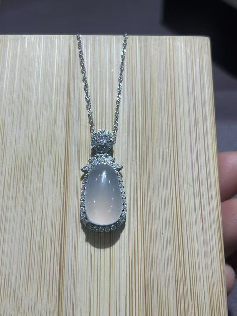 Kalung Giok Alami dengan Gaya Perak 925 Ukuran 16.7 * 10.4mm Termasuk Ongkos Kirim dan Pajak