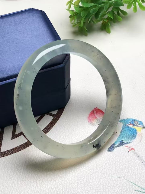 Gelang Tinta Es Batu Giok Cui Alami Ukuran 62.6 * 13.3 * 9.8mm Batu giok semuanya muncul secara alami Pola acak Termasuk ongkos kirim dan pajak
