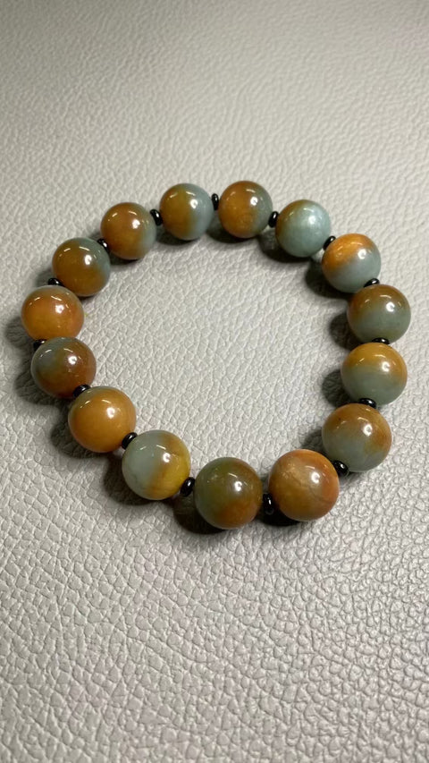 Gelang Biru Giok Bunga Giok Cui Alami Ukuran 14mm Giok bersih, halus dan hangat Sudah termasuk pajak pengiriman