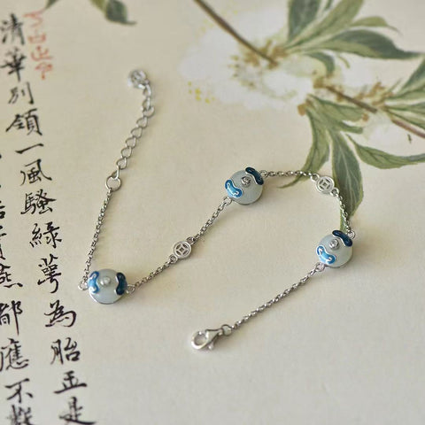 5158 Gelang Gelang Ping An Giok Hetian Giok Alami Ukuran 8 * 8mm 925 Silver Inlay Giok adalah gaya yang halus dan hangat dan indah.