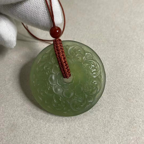 Liontin Giok Cui Alami Dua sisi dibuat untuk kekayaan dan kemakmuran seumur hidup Ukuran 40 * 8mm Gaya Termasuk pajak pengiriman