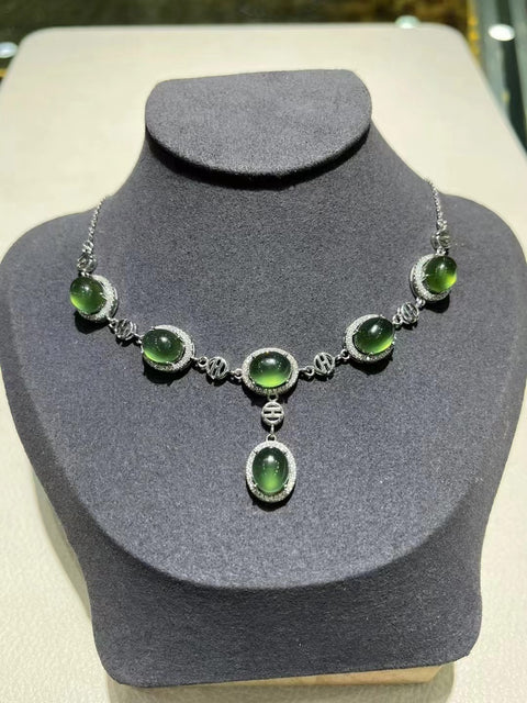 Kalung Giok Alami dengan Gaya 925 Perak Ukuran 10 * 8mm Sudah termasuk pajak pengiriman