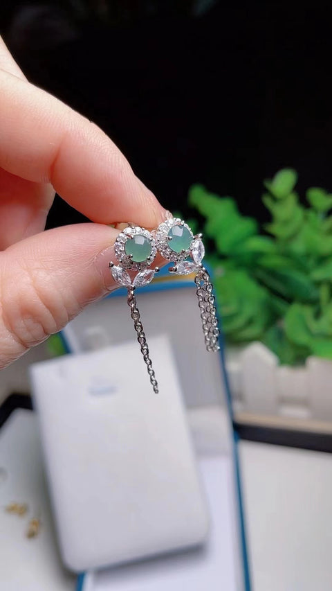 Anting Jadeite Alami Bahan Es Pit Tua 925 Gaya Pengaturan Perak Ukuran Modis 0.4 Sudah termasuk pajak pengiriman