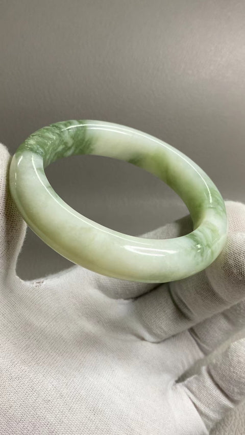 Gelang Cui Giok Giok Minyak Tua Cui Alami Ukuran 57-59mm Ukuran 58.5mm Lebar Sisi 14mm Untuk pergi adalah pola yang terjadi secara alami acak Termasuk ongkos kirim dan pajak