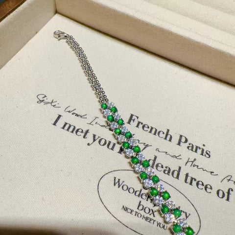 Gelang Jadeite Guatemala 925 Tatahan Perak Ukuran 3mm Panjang 18cm Gaya Indah & nbsp; Termasuk Pajak Pengiriman