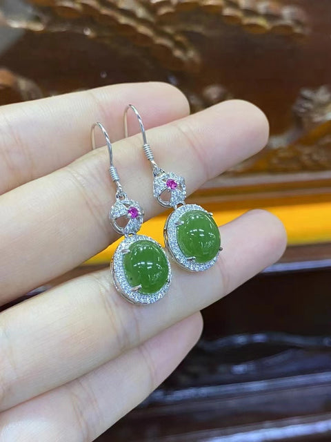 Anting Jasper Alami 925 perak dengan pengaturan giok yang bersih, halus, dan hangat Ukuran 10 * 8mm sudah termasuk pajak pengiriman
