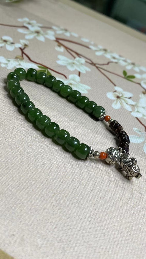 Gelang Jasper Alami dengan aksesoris cantik untuk keberuntungan Batu giok bersih, halus dan hangat; Ukuran 7 * 5mm Sudah termasuk pajak pengiriman.