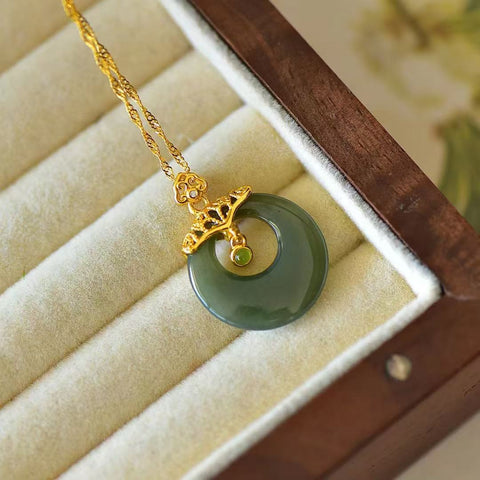 3299Q-2 Set Kalung Jepitan Putri Jasper Alami dari Perak 925 Ukuran 20 * 20mm Giok halus dan hangat Termasuk ongkos kirim dan pajak.