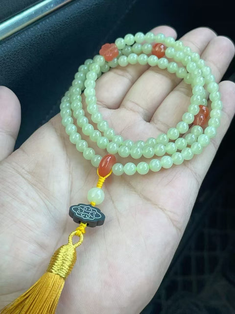 Batu Giok Hetian Alami 108 butir genggam dengan ukuran merah alami batu giok 6mm yang halus dan hangat Sudah termasuk ongkos kirim dan pajak