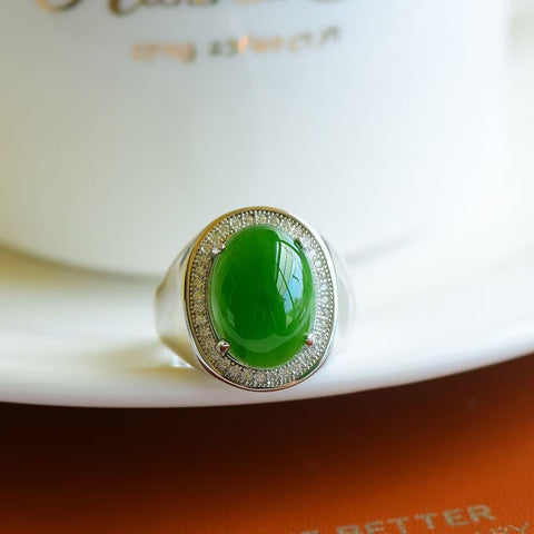 11007 Cincin Telur Jasper Alami yang terbuat dari perak 925 Ukuran 12 * 16mm Giok halus dan hangat, gaya yang indah sudah termasuk pajak pengiriman.