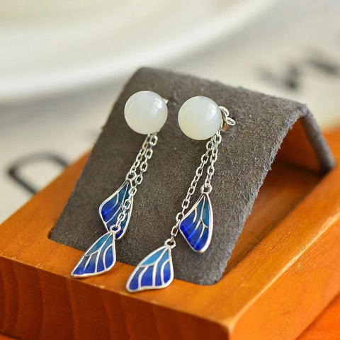 2113A Anting Enamel Giok Hetian Giok Alami 925 Giok Tatahan Perak bersih, halus dan hangat, gaya yang indah & gaya sudah termasuk pajak pengiriman.