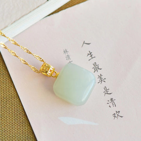 0039-2 Hetian Jade Square Drum Block Fortune Pendant s925 sterling silver Sangat halus Pajak pengiriman sudah termasuk.