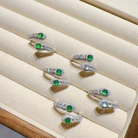 Set Cincin Giok Alami dari Perak 925 Ukuran 3mm Giok bersih dan halus Gaya Termasuk pajak pengiriman