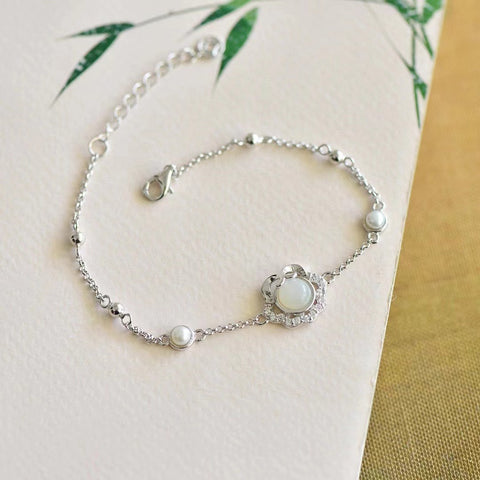 6004 Gelang Mutiara dan Gelang Enamel Giok Hetian Alami yang terbuat dari batu giok perak 925 yang bersih, halus, dan hangat Sudah termasuk ongkos kirim dan pajak
