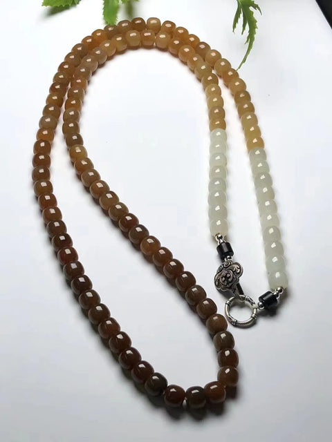 Kalung Warna Gula Gradien Giok Hetian Giok Alami Ukuran 7 * 8mm Giok bersih, halus dan hangat Pajak pengiriman sudah termasuk.