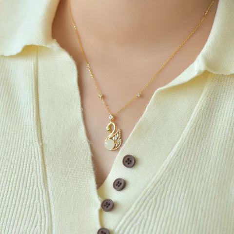 3415-2 Kalung Angsa Giok Hetian Giok Alami Ukuran 8 * 8mm Set dalam Gaya Perak 925 Termasuk pajak pengiriman
