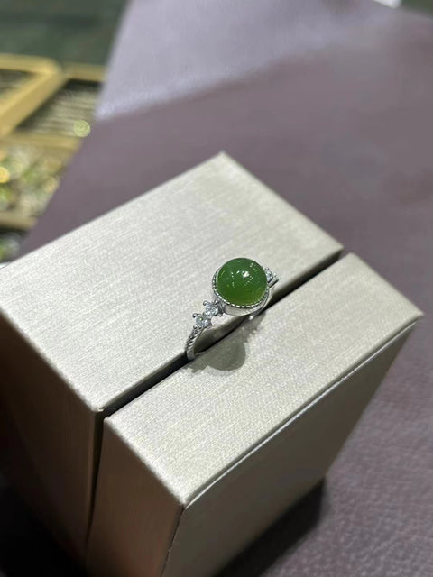 Cincin Jasper Alami Kesejahteraan Ukuran 8mm 925 Setting Perak Giok bersih, halus dan hangat Sudah termasuk pajak pengiriman.