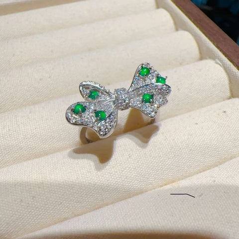 Cincin Pita Jadeite Alami 925 Pengaturan Perak Ukuran Lingkaran 2.5mm Lingkaran yang Dapat Disesuaikan Termasuk Pajak Pengiriman