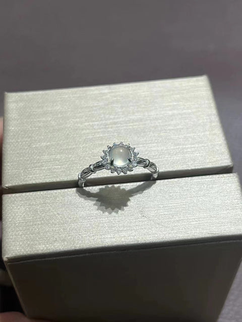 Cincin Giok Cui Alami 925 Gaya Pengaturan Perak Ukuran 5mm & nbsp; Giok itu bersih, halus dan hangat.