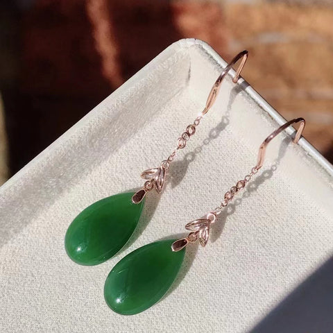 Anting Wabi Jasper Alami Pengaturan emas 18 karat yang sederhana dan bergaya Warna yang indah Pengerjaan dua sisi Ukuran 10 * 17mm Sudah termasuk pajak pengiriman