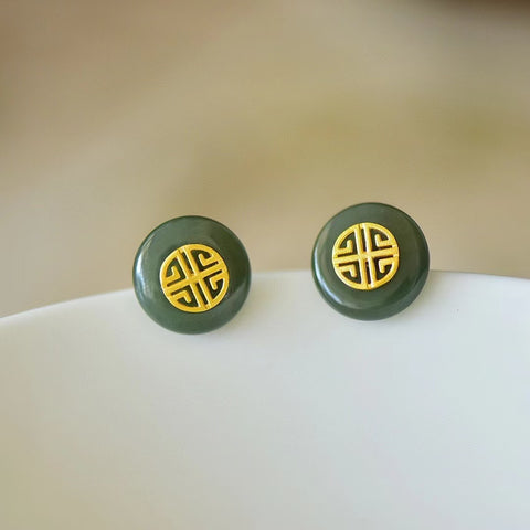 2347Q-6 Anting-anting Pejantan Jasper Alami Ukuran 13 * 13mm Giok baik-baik saja dan hangat, gaya yang indah, sudah termasuk pajak pengiriman.