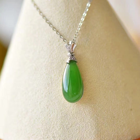 Kalung Kantong Uang Jasper Alami 925 Pengaturan Perak Ukuran 18 * 8mm Giok baik-baik saja dan hangat Termasuk pajak pengiriman
