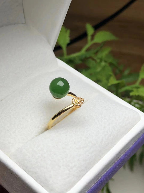 Cincin Jasper Alami Pengaturan Emas 18k Giok halus dan hangat Ukuran 8mm Gaya sederhana dan elegan sudah termasuk pajak pengiriman