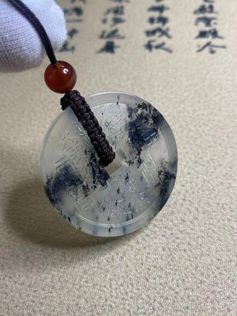 Giok Giok Gunung Giok Giok Hantu Gunung Cui Alami baik-baik saja dan hangat Ukuran 41.9 * 7.1mm