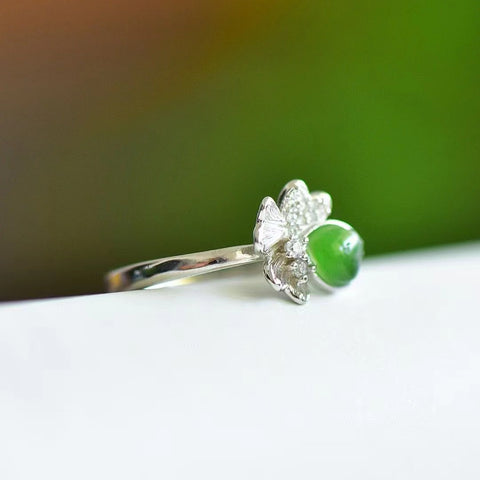 Set Cincin Hati dan Bunga Jasper Alami dari Giok Perak 925 yang bersih, halus, dan hangat Termasuk pajak pengiriman