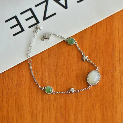 Gelang Giok Hetian Alami 925 Tatahan Perak Ukuran 8 * 10mm Giok bersih, halus dan hangat Sudah termasuk pajak pengiriman.