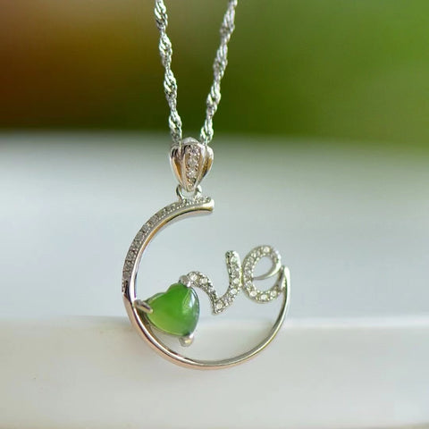 Kalung Jantung Jasper Alami dengan Zirkonia Set dalam 925 Perak Ukuran 6 * 6mm Hadiah yang bagus untuk pacar Anda Pengiriman dan pajak sudah termasuk!