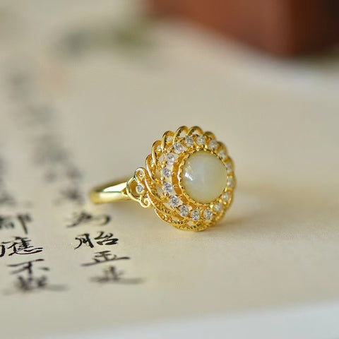 1593-2 Cincin Zirkon Giok Hetian Giok Alami Ukuran 8 * 8mm Giok baik-baik saja dan hangat, gaya yang indah, sudah termasuk pajak pengiriman.