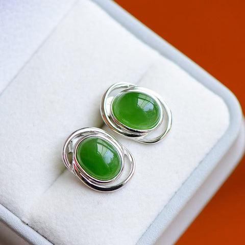 12070 Anting-anting Pejantan Jasper Alami dari Perak 925 Ukuran 8 * 10mm Giok halus dan hangat, penuh kelembapan, penuh gaya dan murah hati. Sudah termasuk pajak pengiriman.