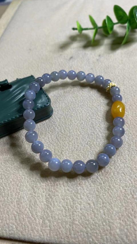 Gelang Batu Giok Hetian Smokey Violet Alami dengan Lilin Lebah Alami Ukuran 6mm Sudah Termasuk Pajak Pengiriman