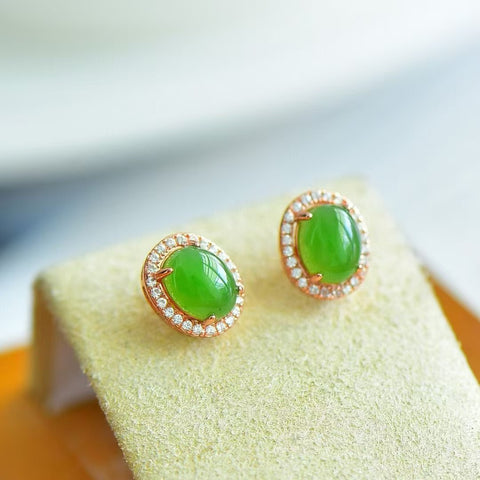 12018 Anting-Anting Tetesan Telur Jasper Alami dari Perak 925 Ukuran 6 * 8mm Giok halus dan hangat, gaya yang indah sudah termasuk pajak pengiriman.
