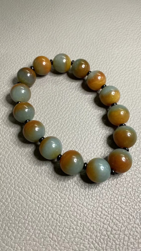 Gelang Biru Giok Bunga Giok Cui Alami Ukuran 14mm Giok bersih, halus dan hangat Sudah termasuk pajak pengiriman