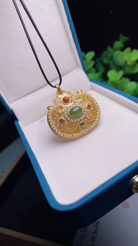 Kalung Kantong Dupa Jasper Alami 925 Perak Pengaturan Giok bersih dan halus dan hangat Termasuk pajak pengiriman