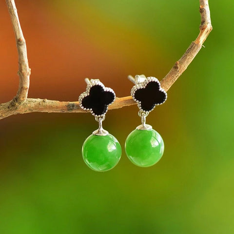 Anting Pejantan Jasper Alami Ukuran 10mm Set 925 Perak, gaya elegan, giok halus, desain unik, sudah termasuk pajak pengiriman.