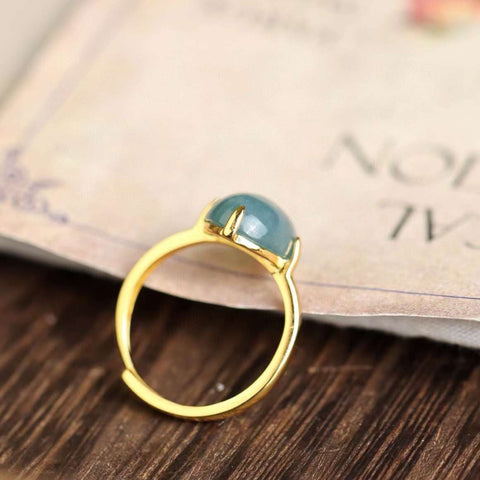 Giok blue water jadeite ( air biru ), perak 925 bertatahkan giok alam, sederhana dan elegan, ring cincin dapat disesuaikan, tekstur emas kuno, warna tahan lama! Gratis ongkir dan pajak