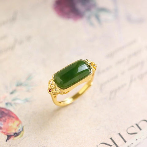 Cincin Pengadilan Jasper Alami 925 perak, warna yang tahan lama, giok yang bersih dan halus, sudah termasuk ongkos kirim dan pajak.
