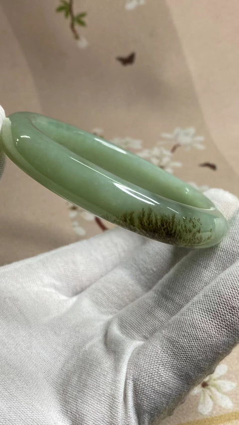 Gelang Selada Air Giok Cui Fine Cui Ukuran 63-65mm Ukuran 64.5mm Lebar 12.2mm Giok terjadi secara alami Pola acak Termasuk ongkos kirim dan pajak