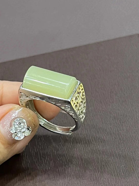 Mentega Ayam Giok Hetian Alami Kuning 925 Tatahan Perak Bezel yang Dapat Disesuaikan Ukuran 16.6 * 10.5mm Termasuk pengiriman dan pajak.