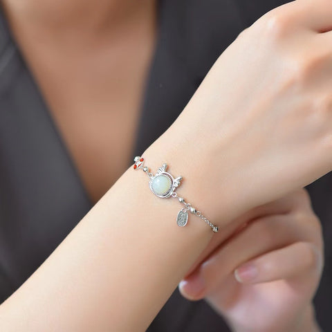 s925 perak dengan giok padi gelang giok bulat drum telur naga enamel giok halus dan hangat Gaya baru dan apik sudah termasuk pajak pengiriman