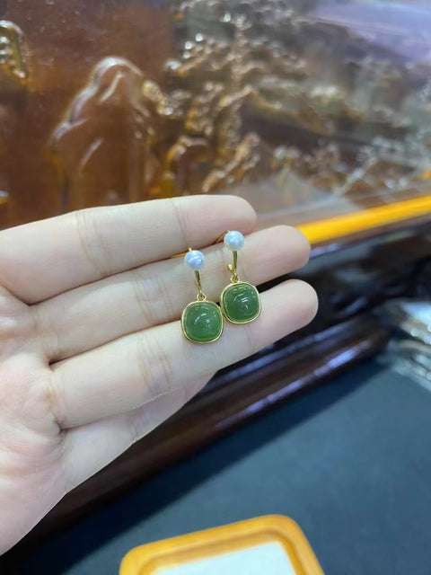 Anting Jasper Alami 925 Sterling Silver Berlapis Emas 24k Gaya Emas Cantik Ukuran 8mm Giok Halus Sudah termasuk ongkos kirim dan pajak.