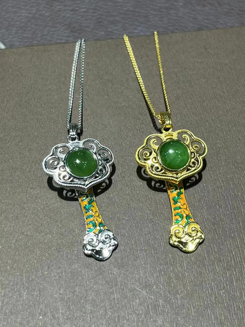 Kalung Jasper Ruyi Rusia Alami 925 Setting Perak Ukuran 8mm Giok bersih dan halus serta hangat Sudah termasuk pajak pengiriman.