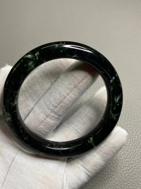 Gelang Bunga Bambu Hijau Tua Giok Cui Giok Alami Ukuran 59-61mm Ukuran 60.2mm Lebar Sisi 11mm Giok adalah semua yang terjadi secara alami Pola adalah acak Termasuk Pajak Pengiriman